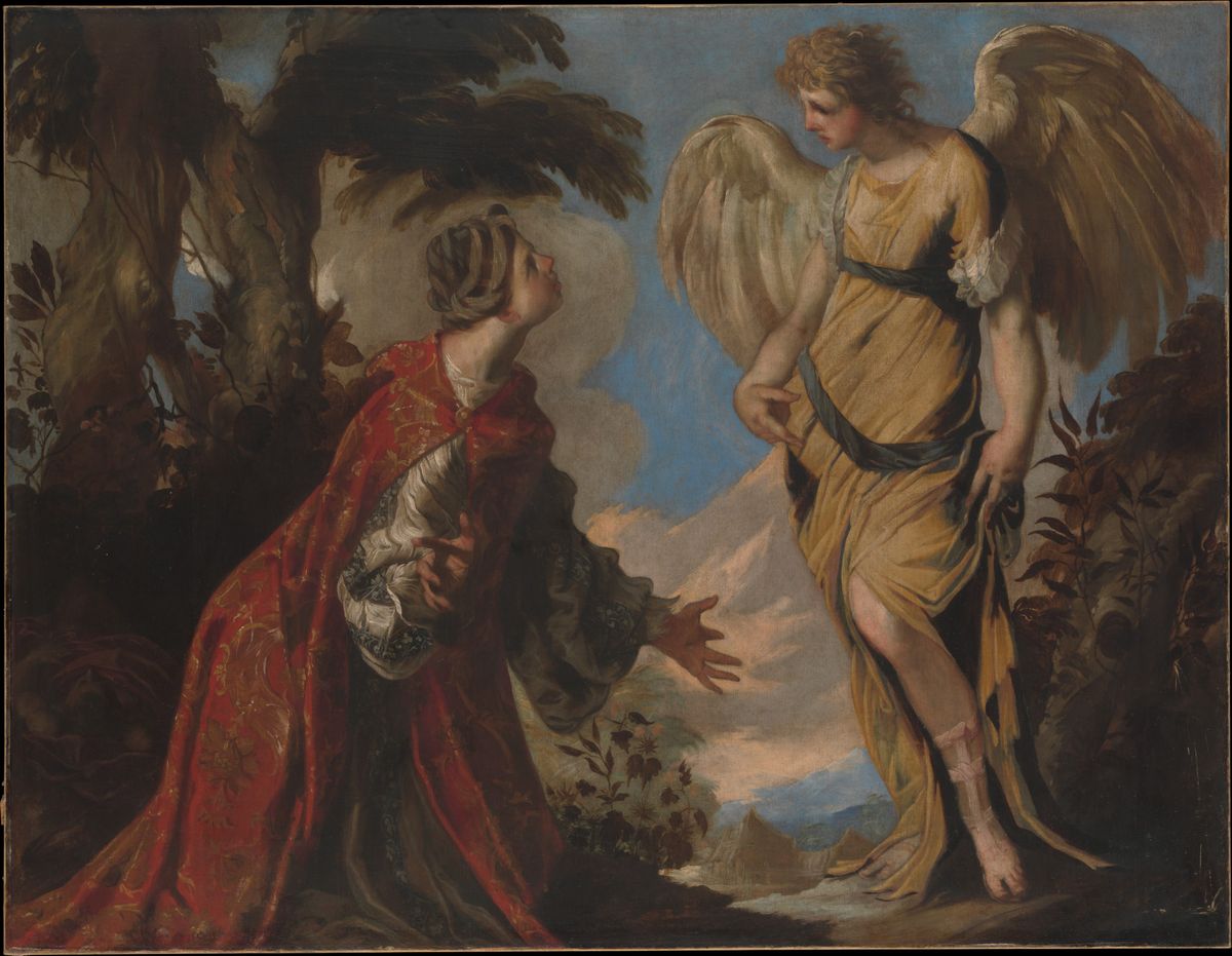 Hagar and the Angel (1657) by Francesco Maffei - Public Domain Bible Painting