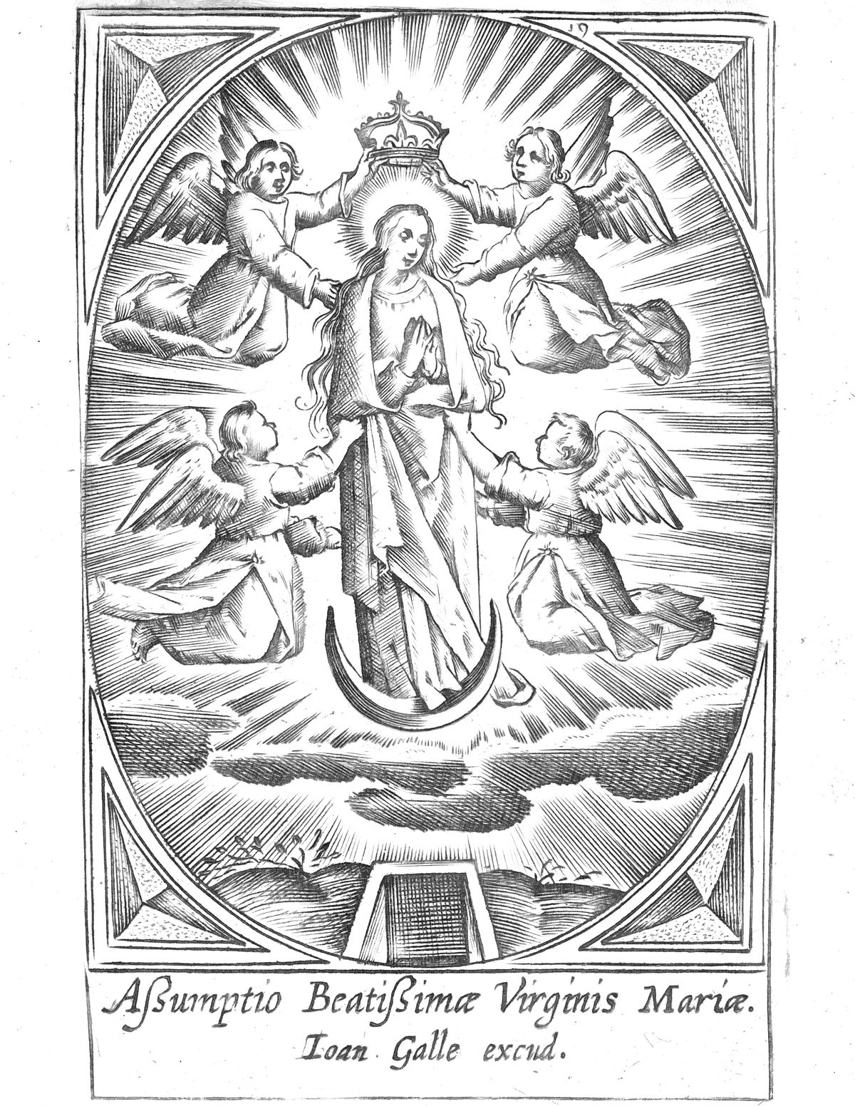 Mary on the Crescent Moon (1626-1676) by Joannes Galle - Catholic Coloring Page