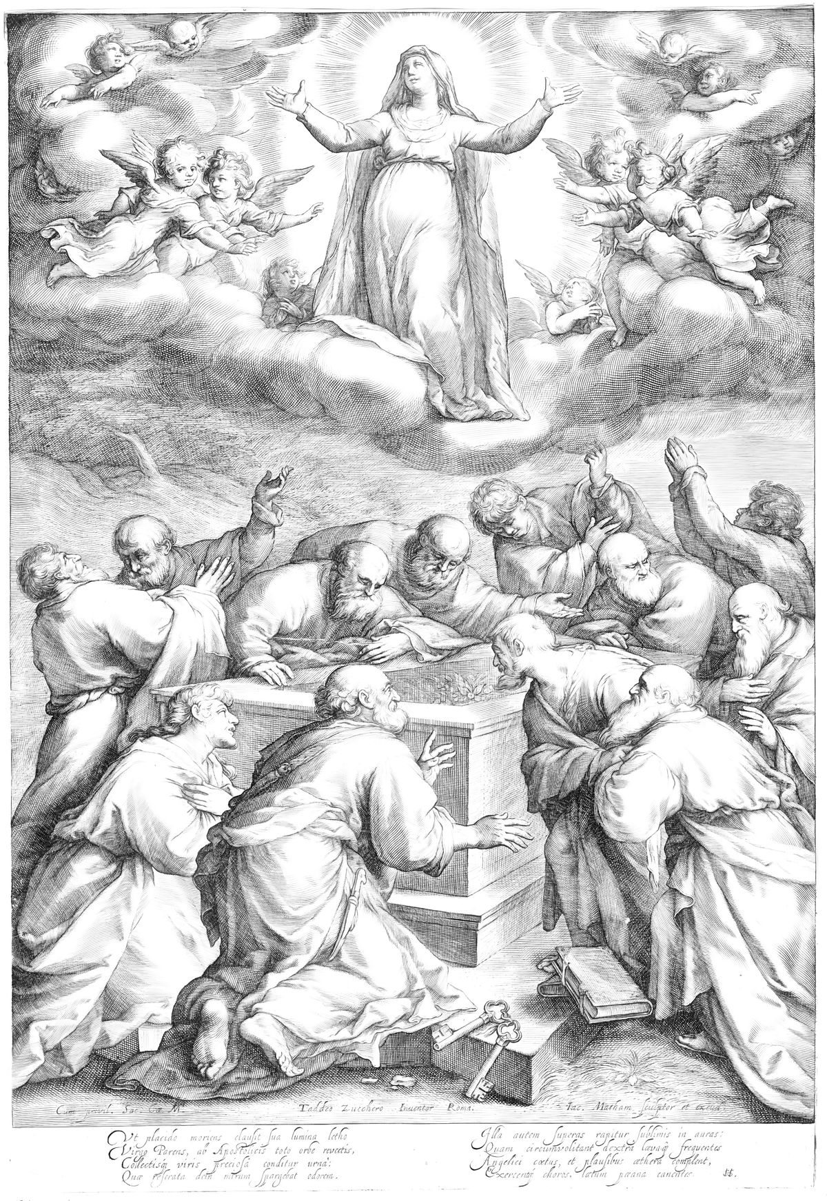 Assumption of Mary (1581-1611) by Jacob Matham - Catholic Coloring Page