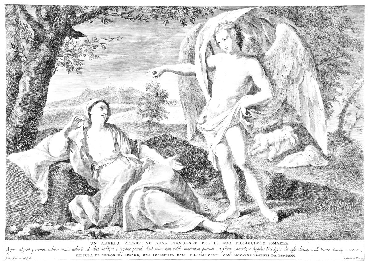 An Angel Appearing to Hagar (1727–1772) by Pietro Monaco - Bible Coloring Page