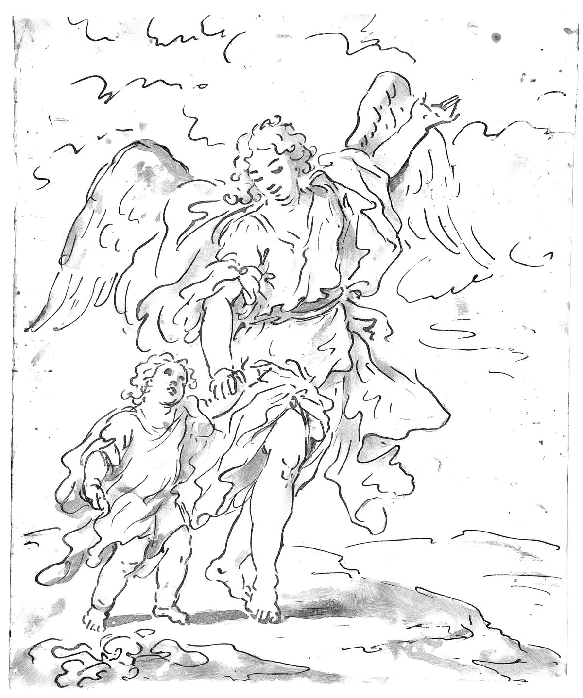 Tobias and the Angel (1662–1728) attributed to Paolo De Matteis - Old Testament Coloring Page