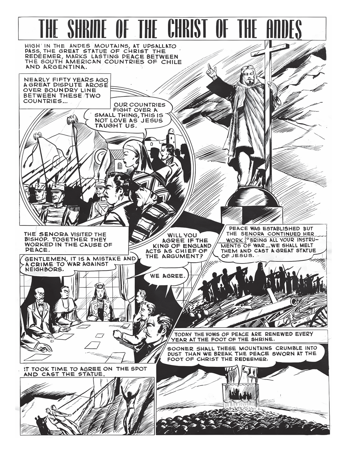 The Shrine of Christ of the Andes - Catholic Comic Book Coloring Page
