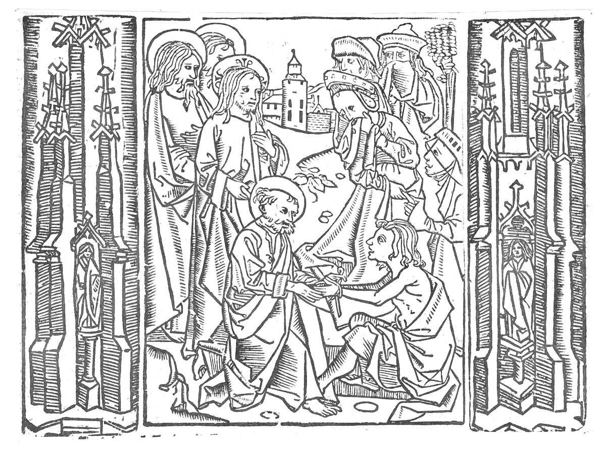 The Raising of Lazarus (1503) by Master of Delft - Bible Coloring Page