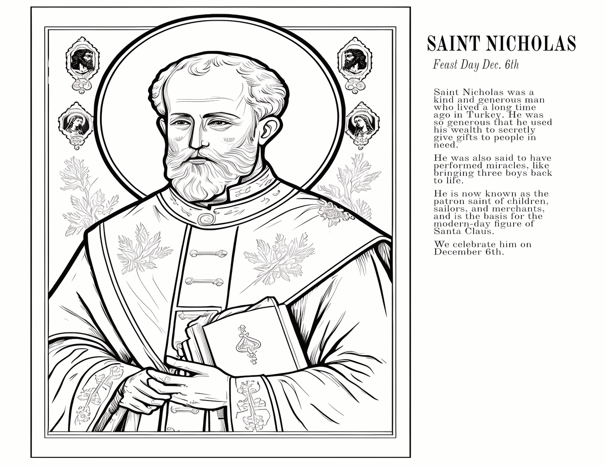 Saint Nicholas - Catholic Coloring Page
