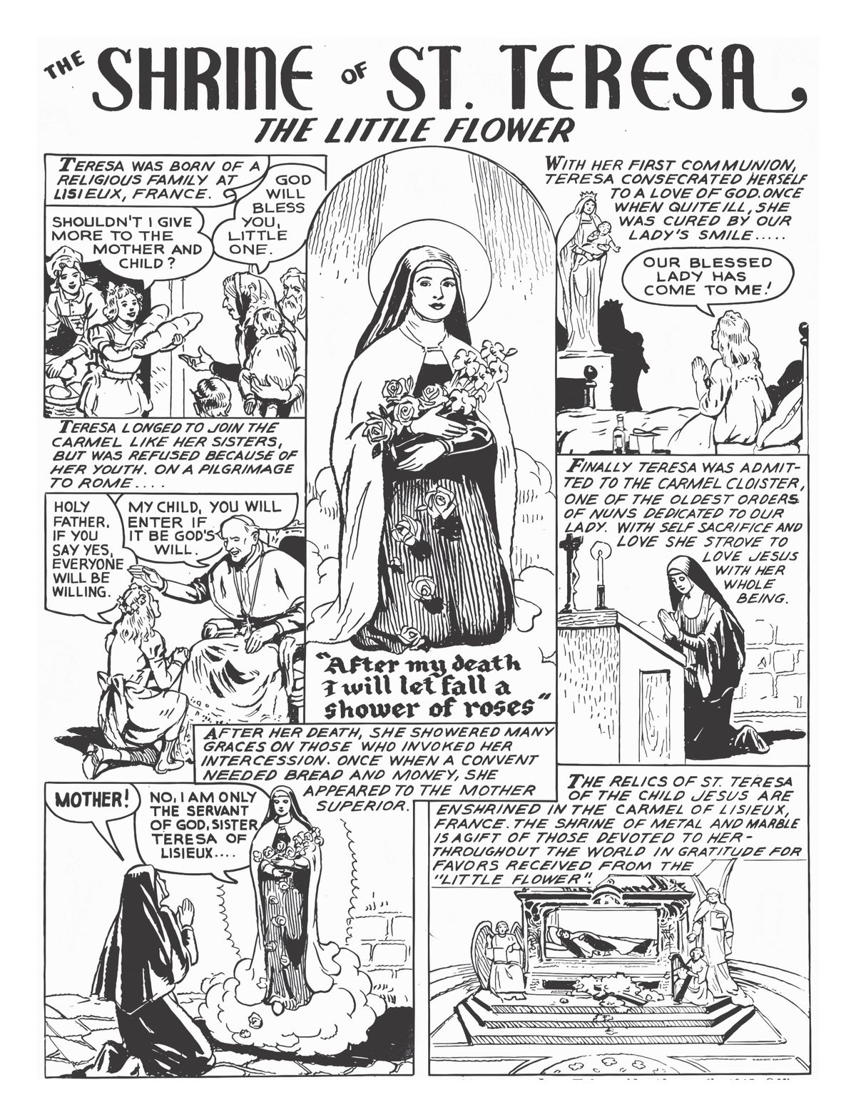 The Shrine of Saint Therese (The Little Flower) - Catholic Comic Book Coloring Page