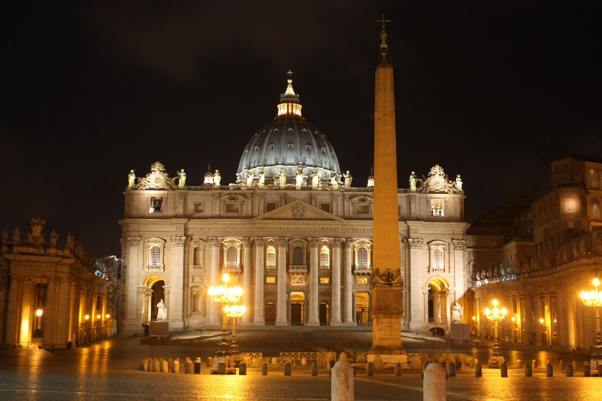 St. Peter's Basilica and the Piazza at Night, Vatican - Catholic Stock Photo
