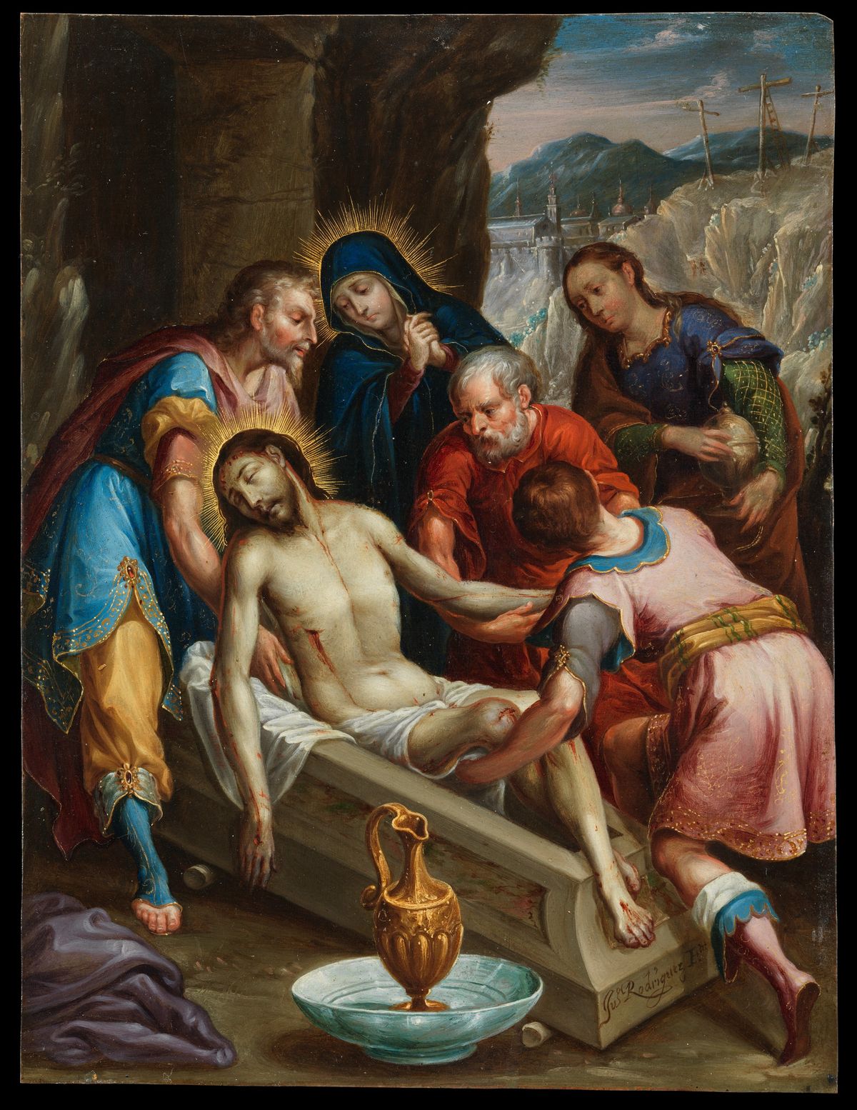 The Entombment of Christ (1702) by Juan Rodríguez Juárez - Public Domain Catholic Painting