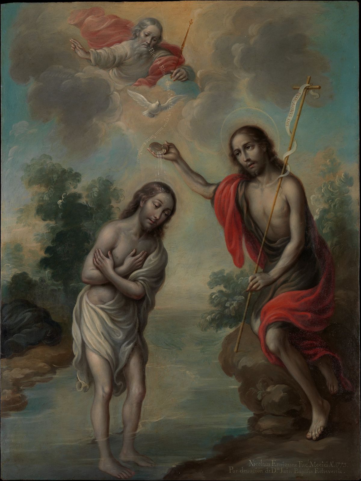 The Baptism of Christ (1773) by Nicolás Enríquez - Public Domain Catholic Painting
