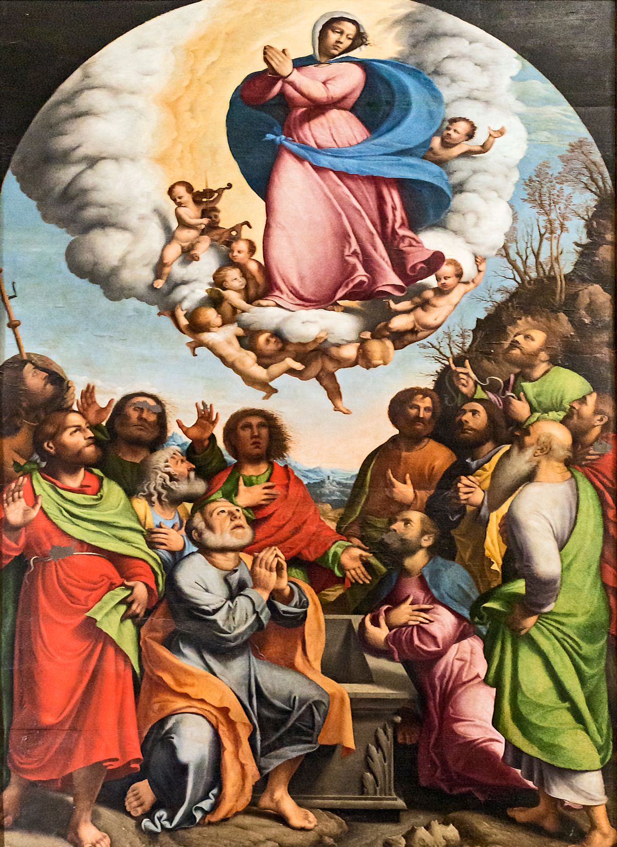 Assumption of the Virgin by Domenico Capriolo (1520) - Public Domain Catholic Painting