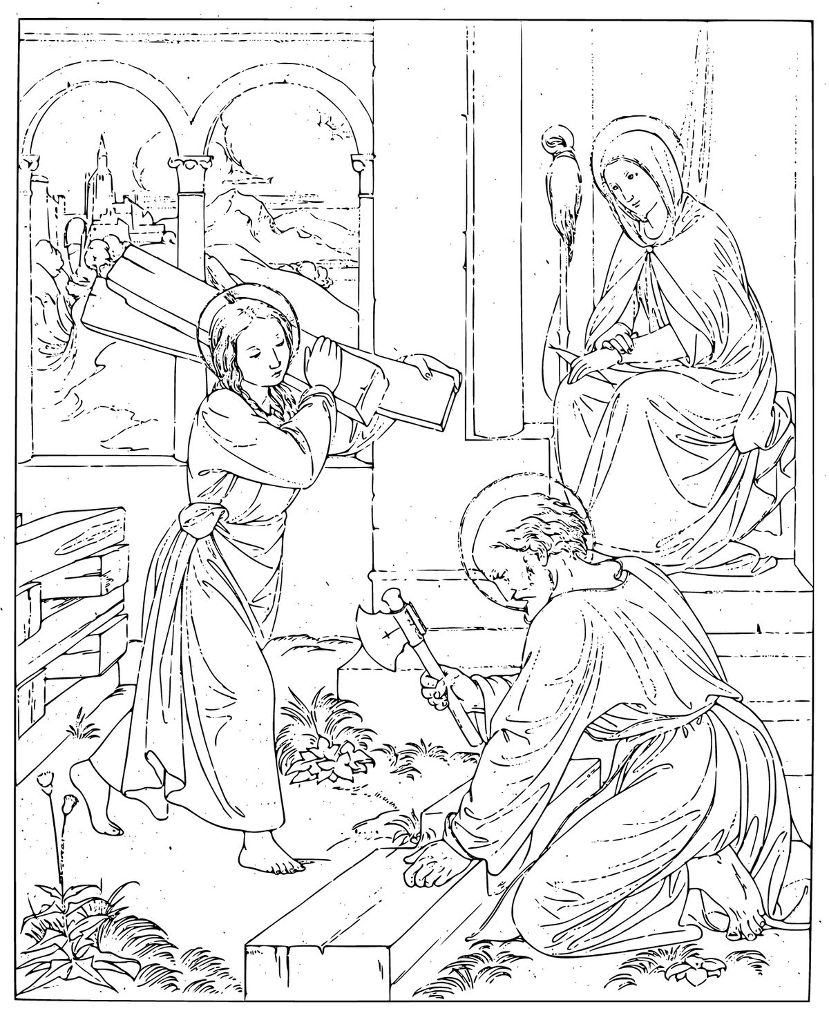Holy Family (circa 1900) by Eduard Von Steinle - Catholic Coloring Page