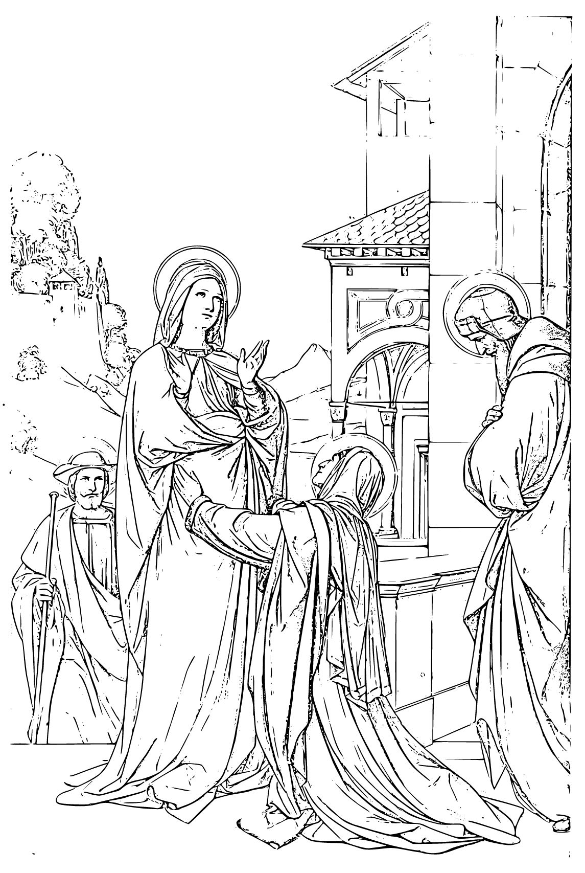 The Visitation (circa 1900) by Eduard Von Steinle - Catholic Coloring Page