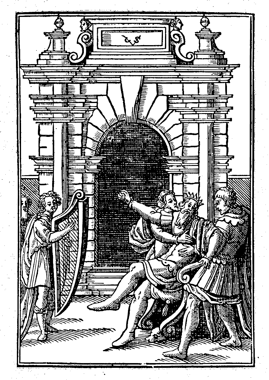 David Plays the Harp for Saul (1645-1646) by Christoffel van Sichem - Bible Coloring Page