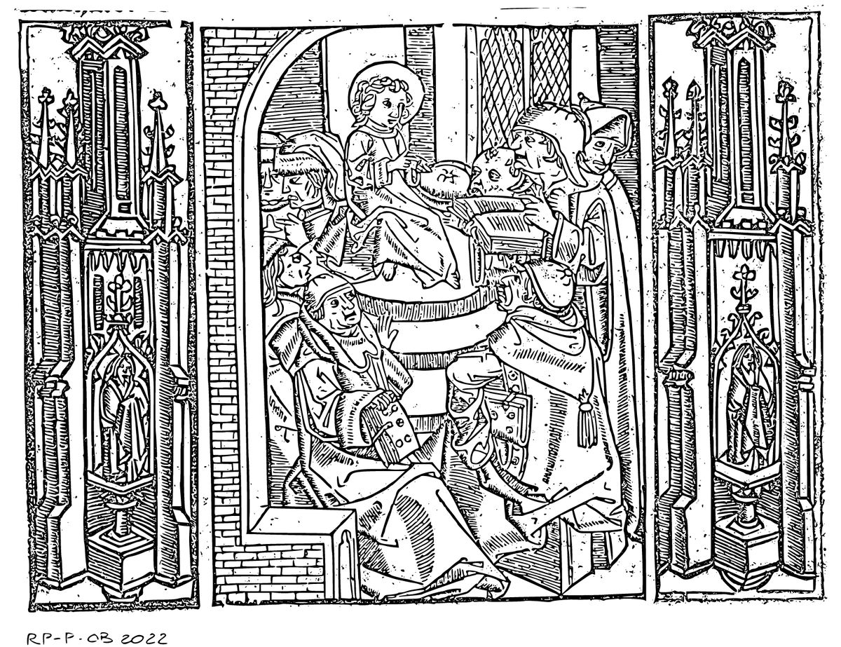 Christ Among the Scribes (1503) by Master of Delft - Bible Coloring Page