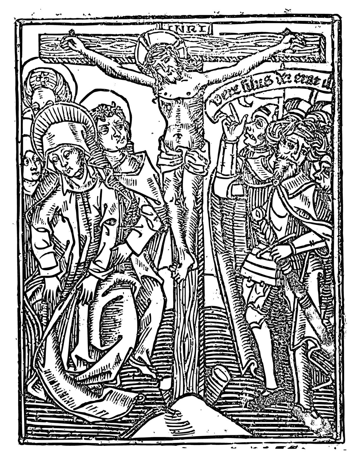 Christ on the Cross (1503) by Meester van de Delbecq-Schreiber-Passie - Catholic Coloring Page