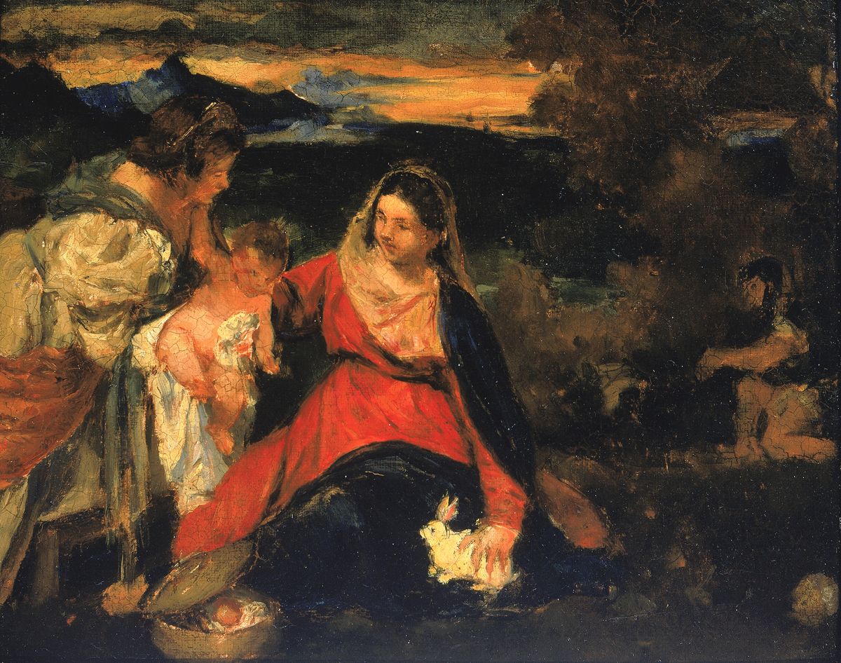 After Titian's "Madonna of the Rabbit" (1878-1882) by Kenyon Cox - Public Domain Catholic Painting