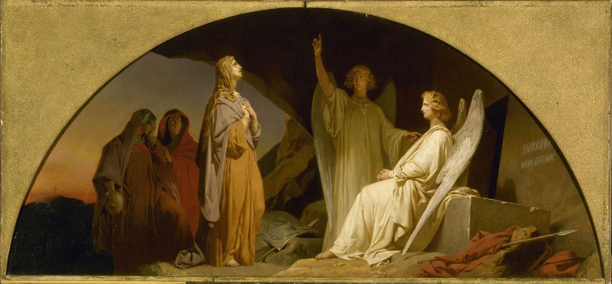 Sainte Madeleine au Sépulcre (Saint Magdalene at the Sepulcre) (1842) by Léon Cogniet - Public Domain Catholic Painting