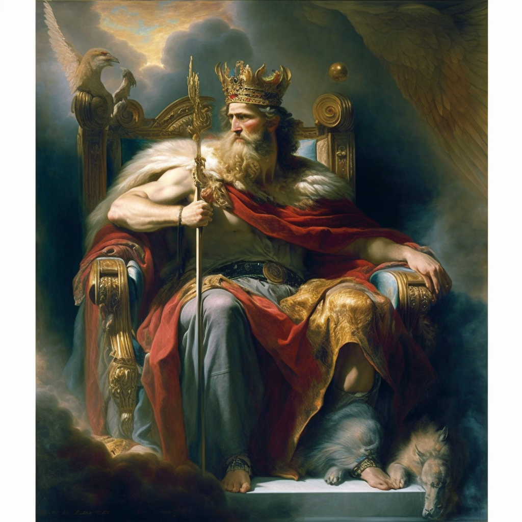 King David on His Throne (2022, United States) by Virginia S. Benedicte - Public Domain Catholic Painting