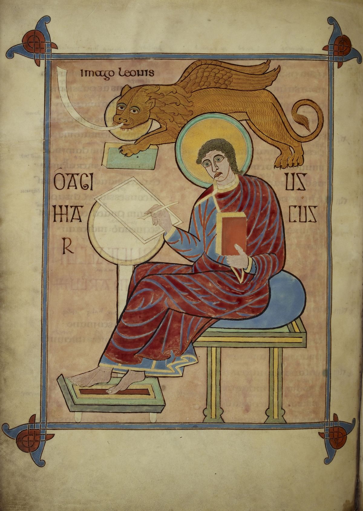 Evangelist portrait of Mark from the Lindisfarne Gospels (715-720) - Public Domain Illuminated Manuscript