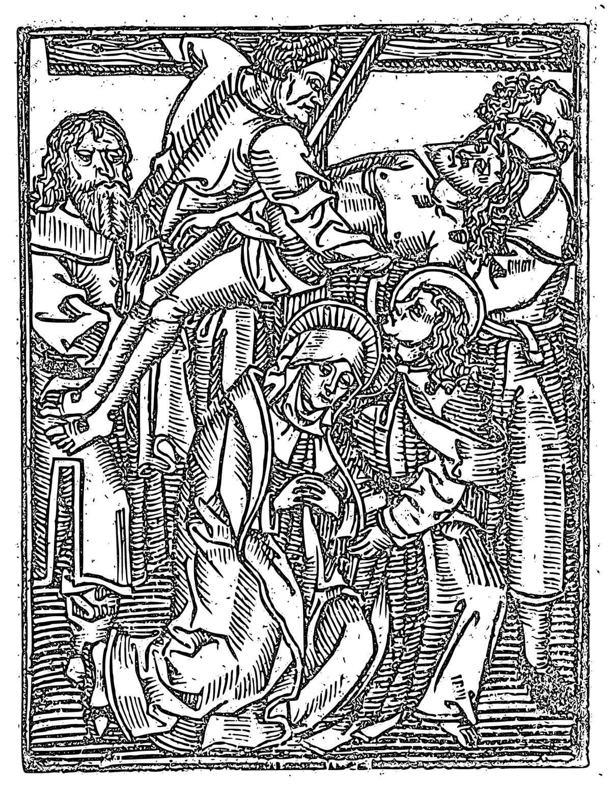 The Descent from the Cross (1503) by Meester van de Delbecq-Schreiber-Passie - Catholic Coloring Page