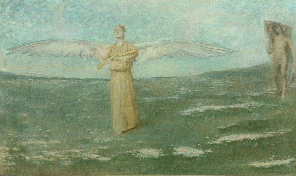 Tobias and the Angel (1887) by Thomas Wilmer Dewing - Public Domain Catholic Painting