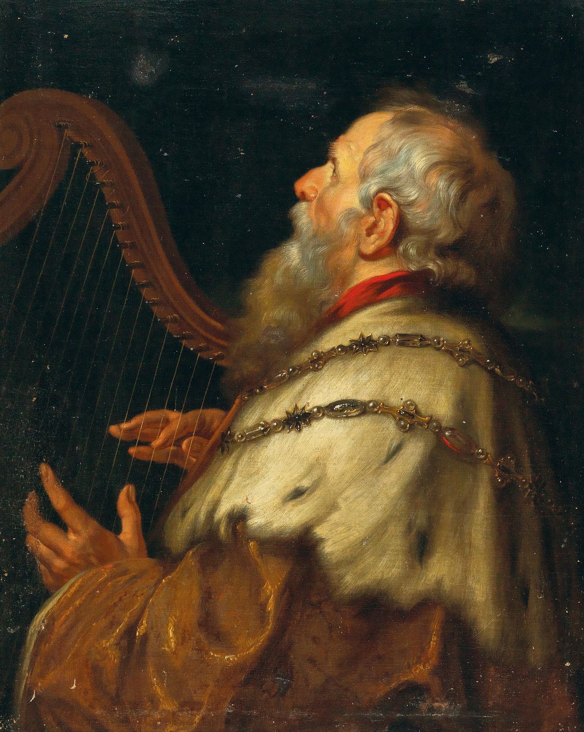 King David playing the Harp (1640, Belgium) by Workshop of Peter Paul Rubens - Public Domain Catholic Painting