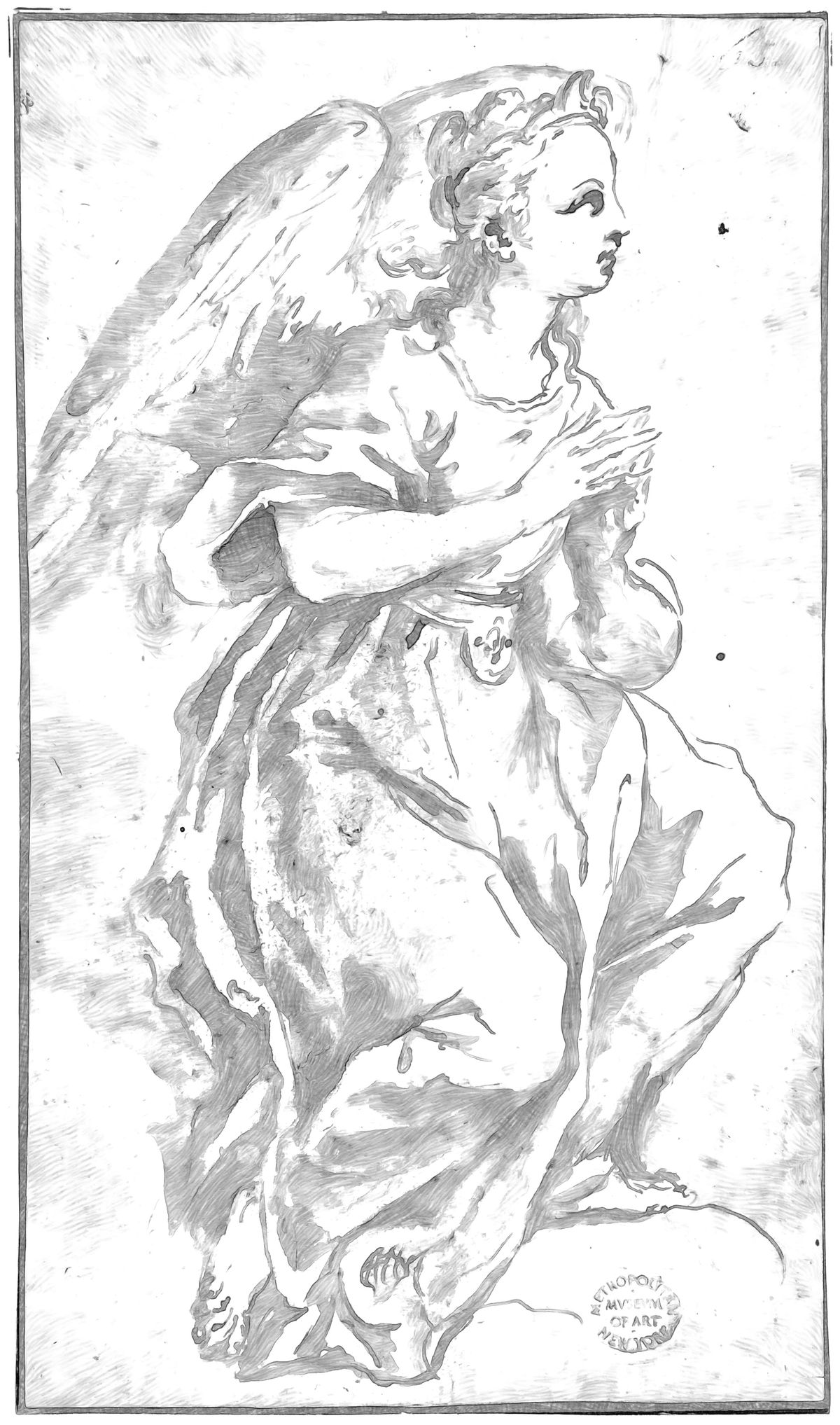 An Angel in Adoration (17th Century) - Catholic Coloring Page
