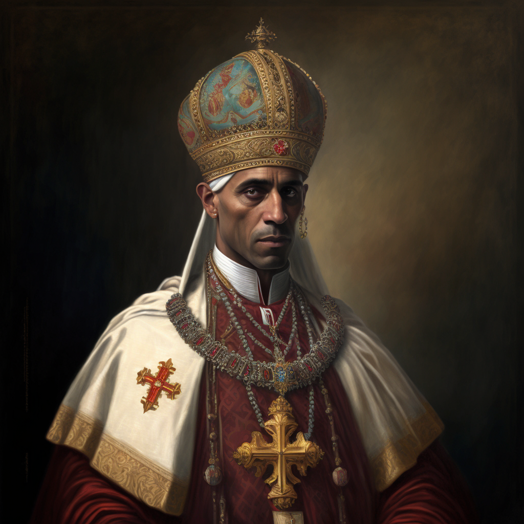 Pope Saint Miltiades (2022) by Virginia S. Benedicte - Public Domain Catholic Painting