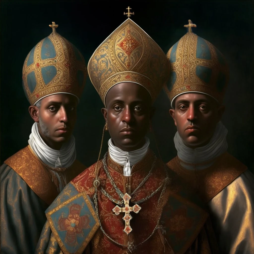 Three African Popes (2022) by Virginia S. Benedicte - Public Domain Catholic Painting