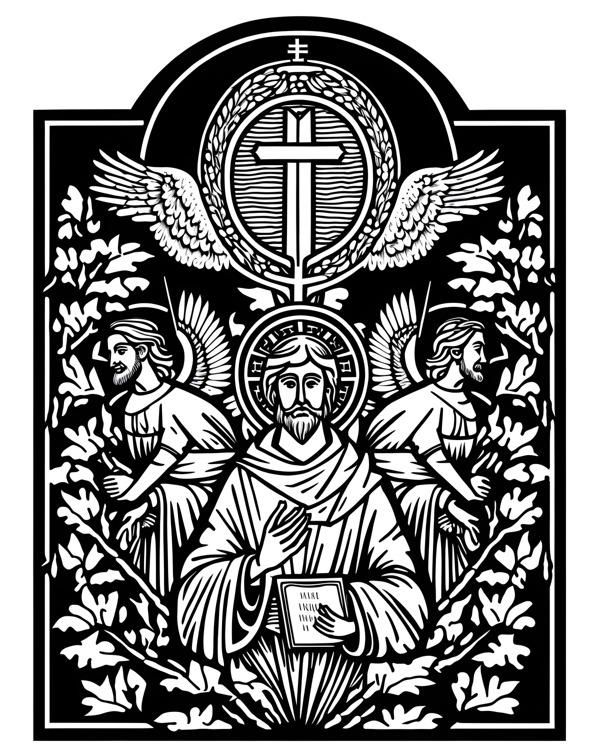 Saint Matthew and Two Angels (2022, United States) - Catholic Coloring Page