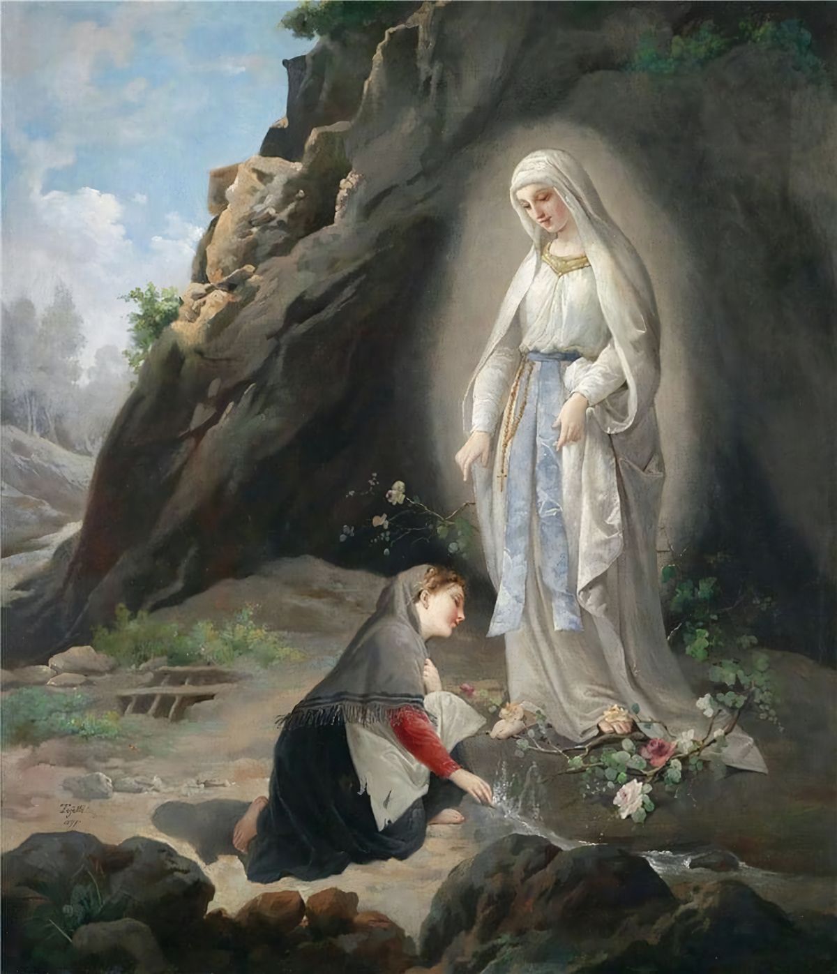 Our Lady of Lourdes (1877, Italy) by Virgilio Tojetti - Public Domain Catholic Painting