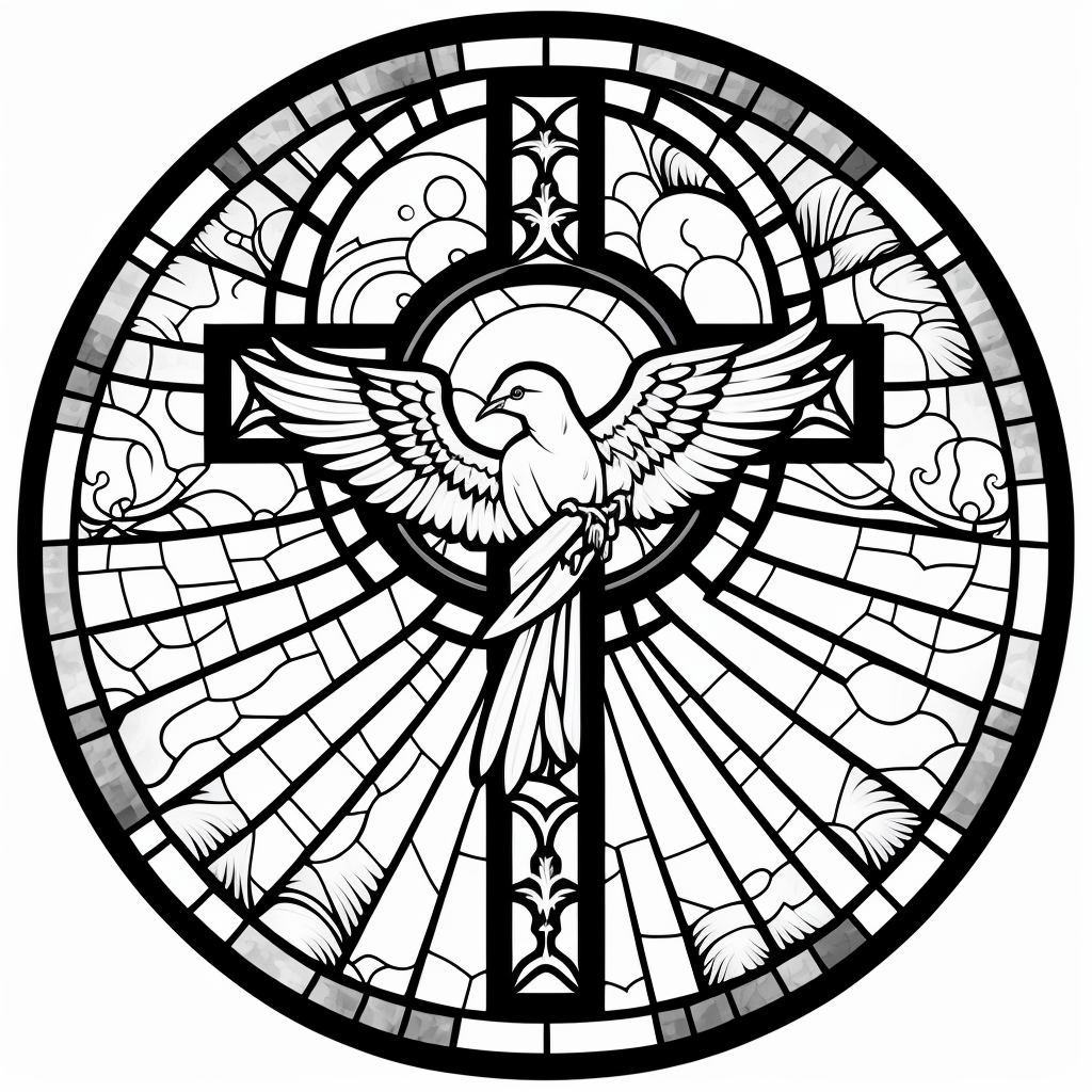 Holy Spirit and Cross Stained Glass (2022, United States) - Catholic Coloring Page