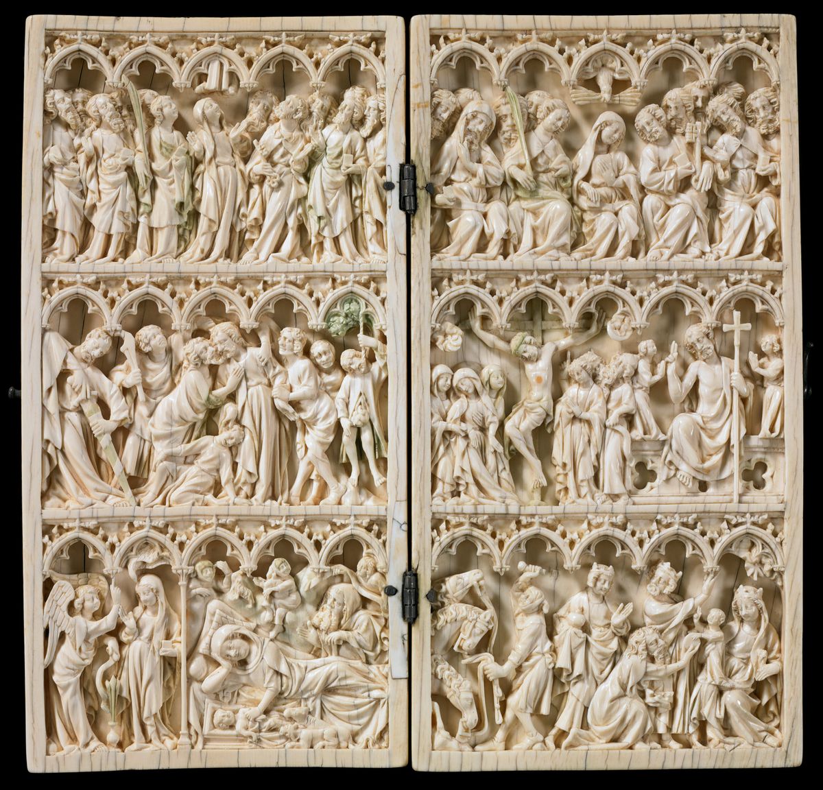Diptych with scenes from the life of Christ (1375) Attributed to Master of the Passion Diptych - Catholic Stock Photo