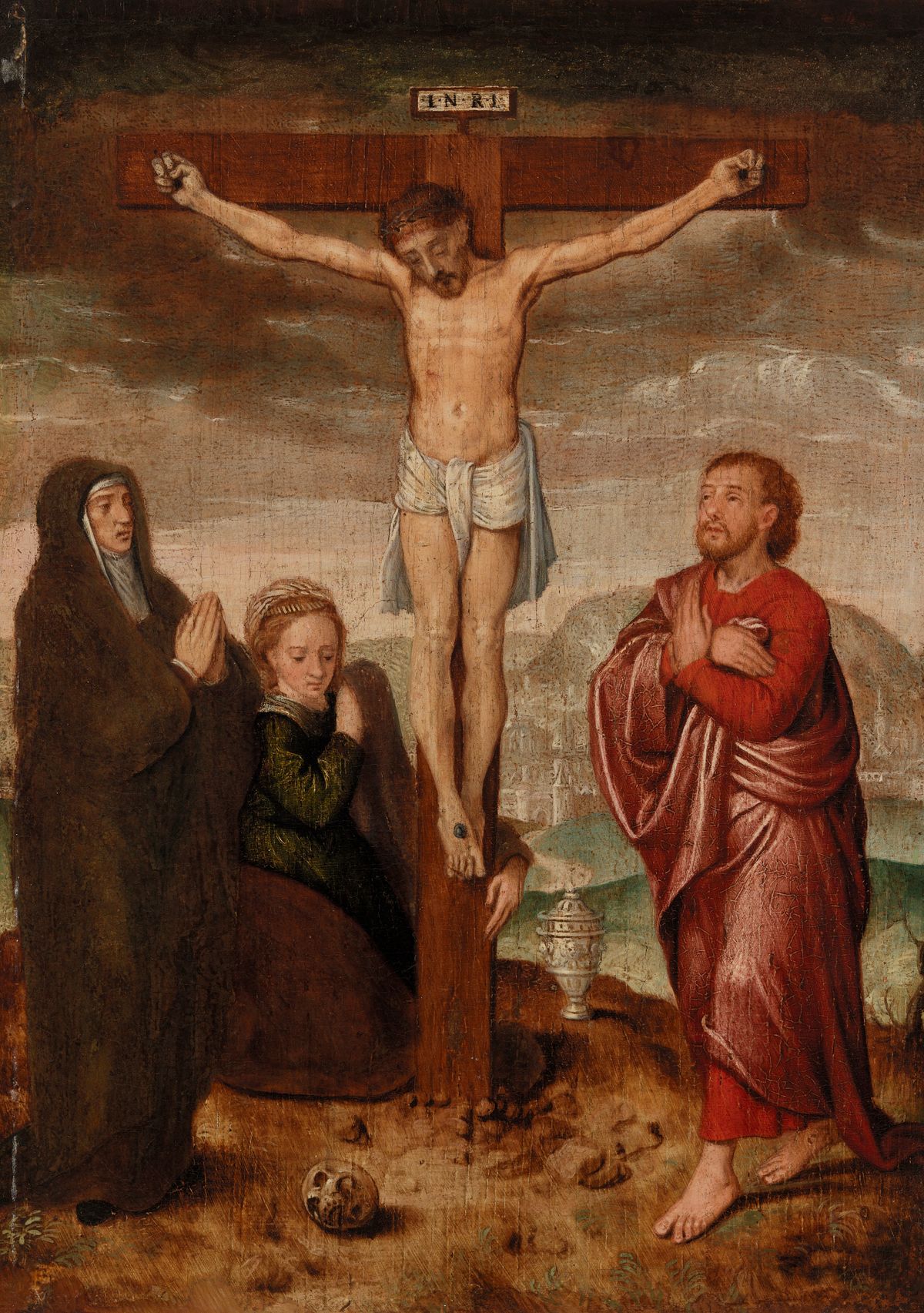 Crucifixion (Mid-16th Century, Netherlands) by Marcellus Coffermans - Public Domain Catholic Painting
