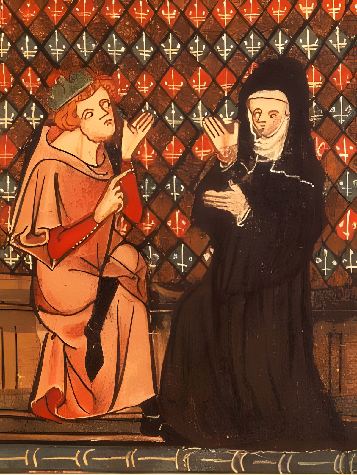 Abelard and Héloïse in a Manuscript of the Roman de la Rose (14th century) - Public Domain Catholic Painting