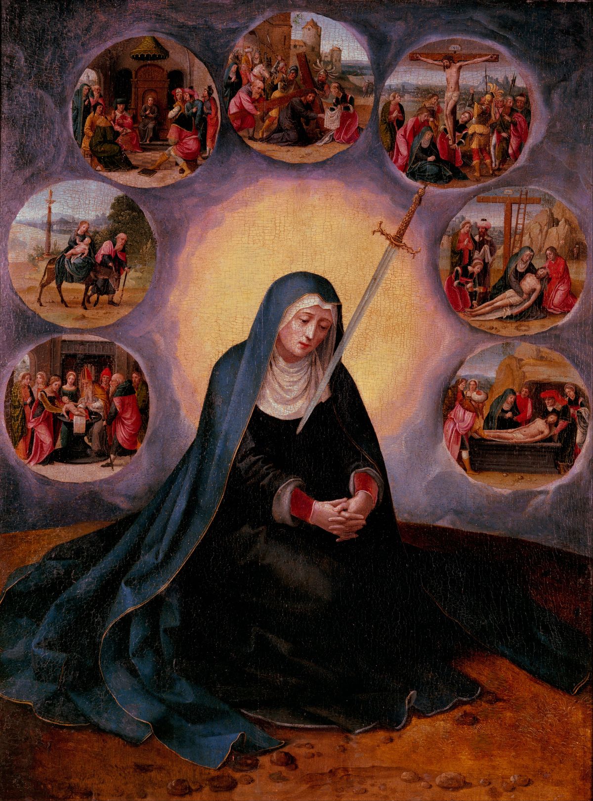 Virgin of the Seven Sorrows (late 16th Century, Low Countries) by Master of the Female Half-Lengths - Public Domain Catholic Painting