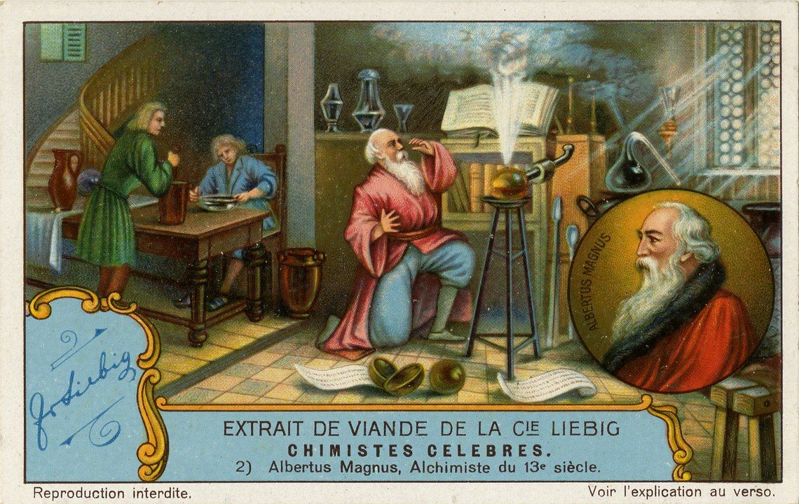 Albertus Magnus, Chimistes Celebres, Liebig's Extract of Meat Company Trading Card, (1929) - Public Domain Catholic Painting