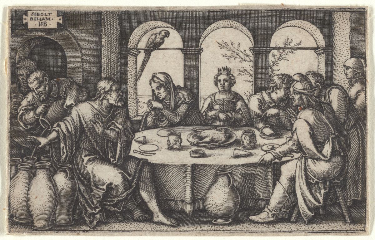 Wedding at Cana (1501-1600, German) by Hans Sebald Beham - Public Domain Catholic Drawing