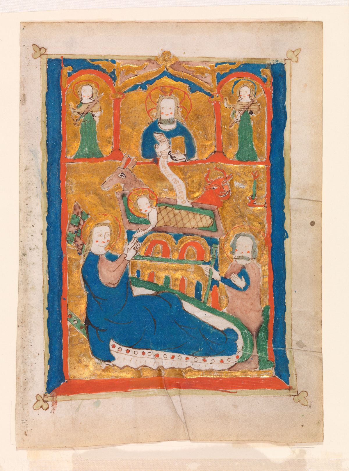The Nativity with God the Father, Joseph, and Angels (late 14th century) - Public Domain Illuminated Manuscript