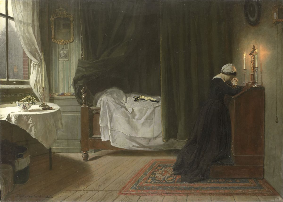 Prayer for the Deceased (1864) by Diederik Franciscus Jamin - Public Domain Catholic Painting