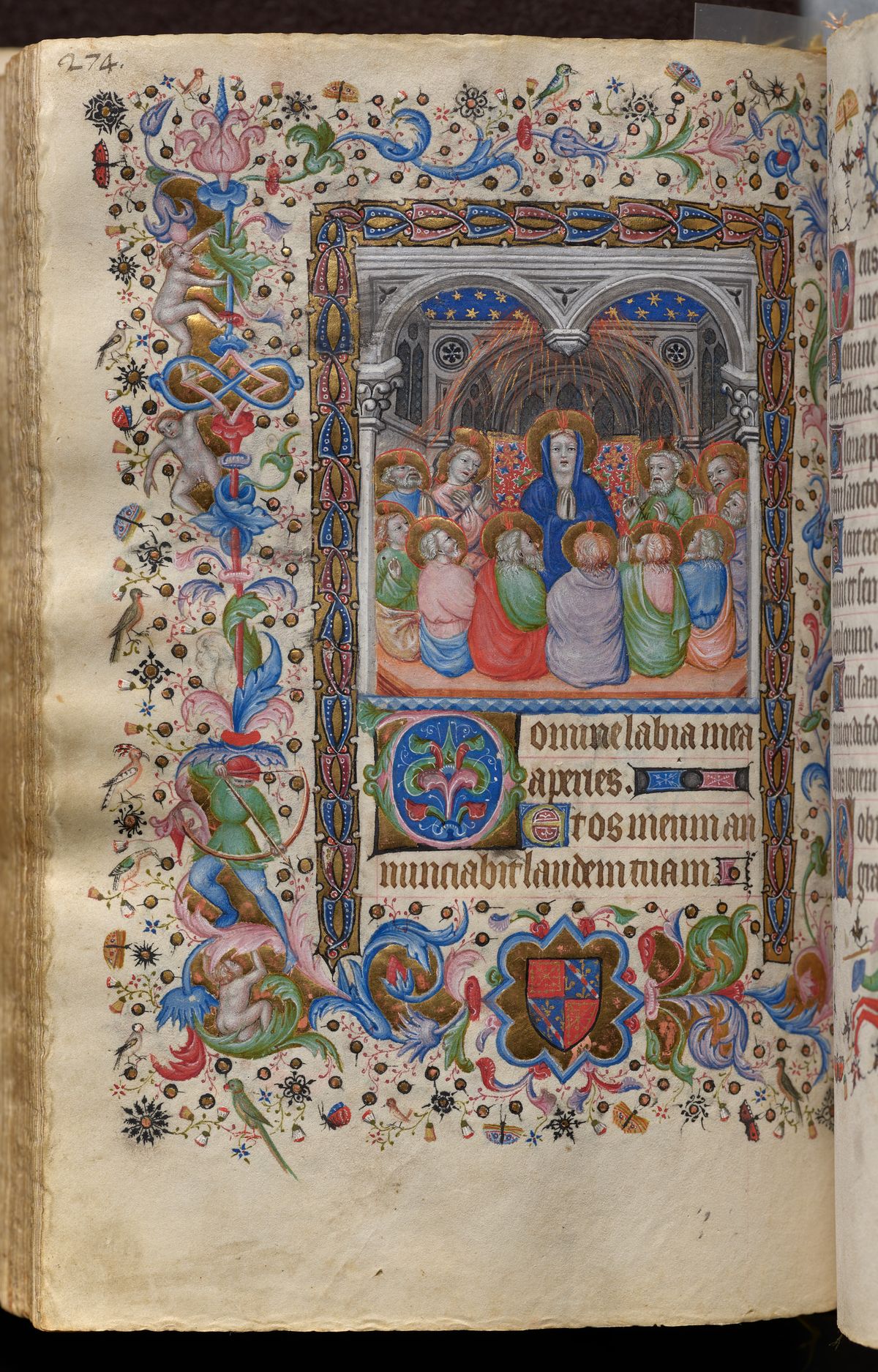 Hours of Charles the Noble, King of Navarre (1361-1425): fol. 137v, Pentecost (1405) by Master of the Brussels Initials and Associates - Public Domain Illuminated Manuscript