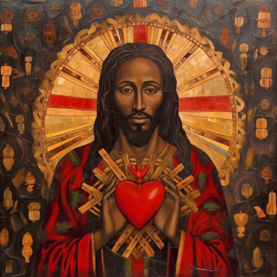 African Sacred Heart of Jesus (2023) by Virginia S. Benedicte - Public Domain Catholic Painting