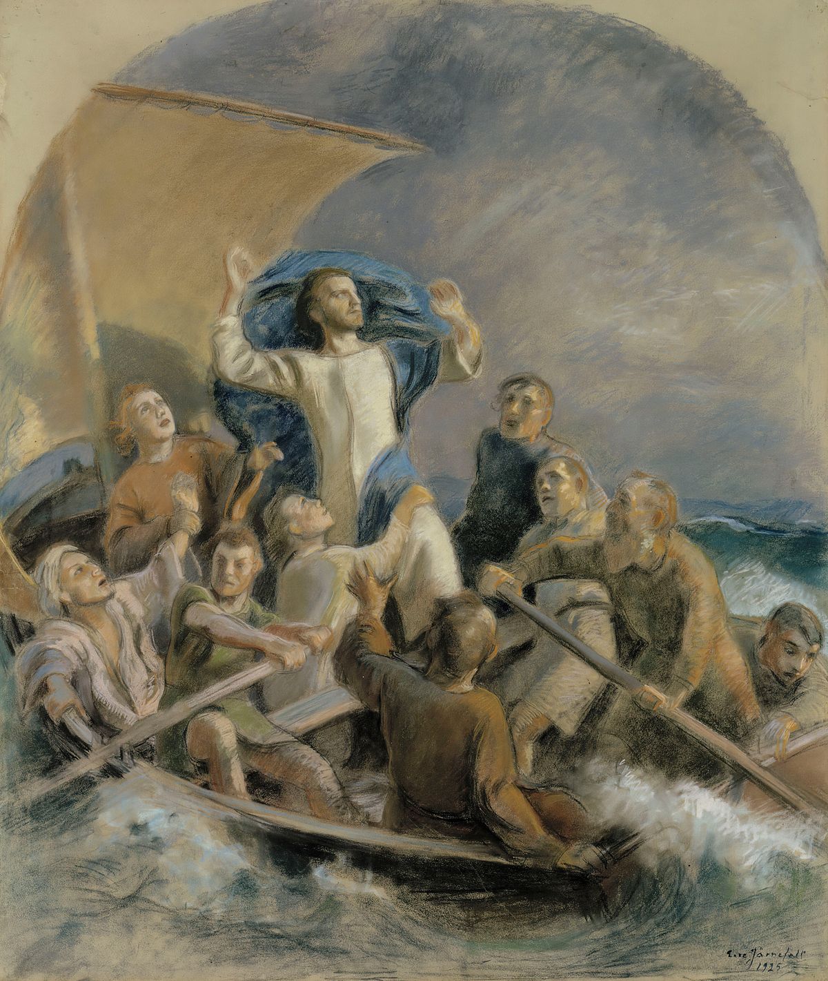 Christ Sets A Storm (1925, Finnish) by Eero Järnefelt - Public Domain Catholic Painting