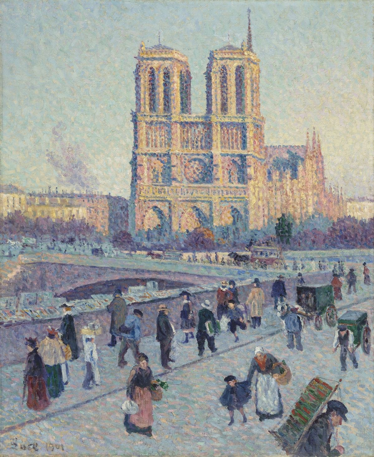 The Quai Saint-Michel and Notre-Dame (French, 1901) by Maximilien Luce - Public Domain Catholic Painting