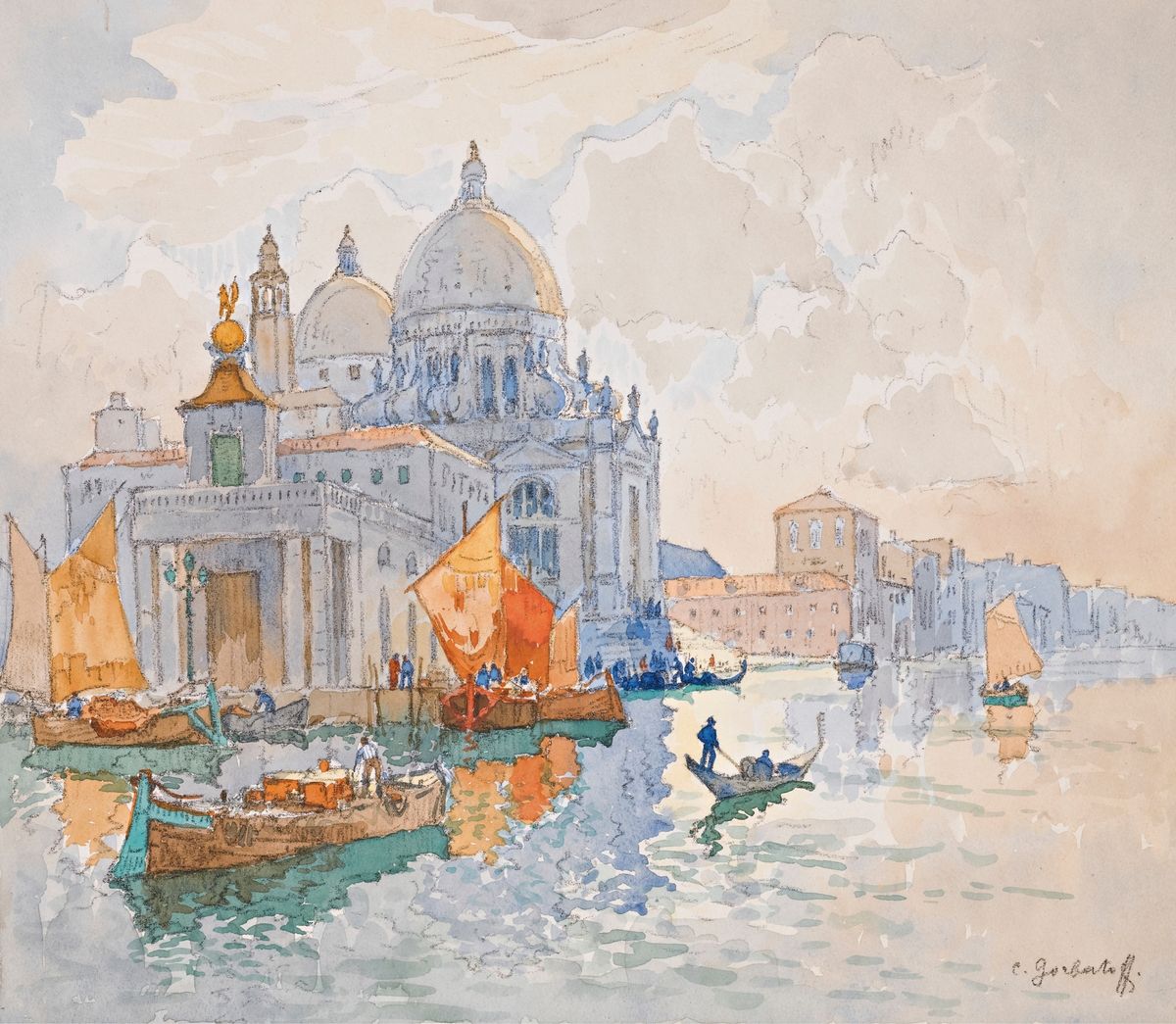 Santa Maria Della Salute, Venice (Russian, 1876 - 1945) by Konstantin Ivanovich Gorbatov - Public Domain Catholic Painting