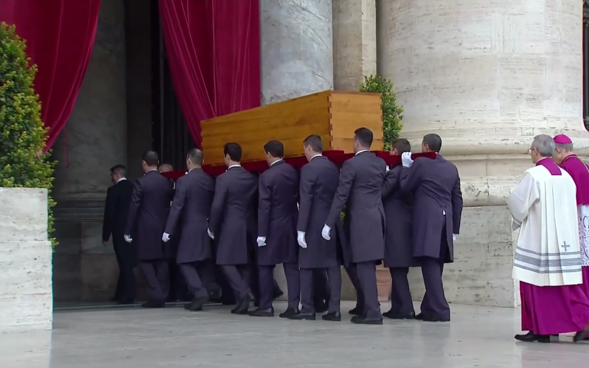 Coffin of Pope Benedict XVI entering the Basilica of Saint Peter (2023) by Agencia Lusa - Catholic Stock Photo