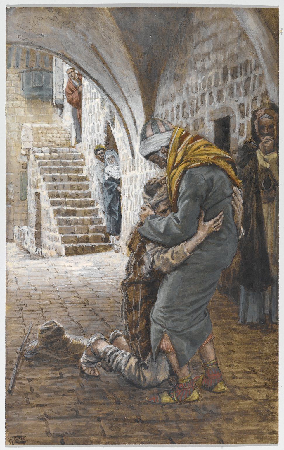 The Return of the Prodigal Son (Le retour de l'enfant prodigue) (1886-1894, French) by James Tissot - Public Domain Catholic Painting