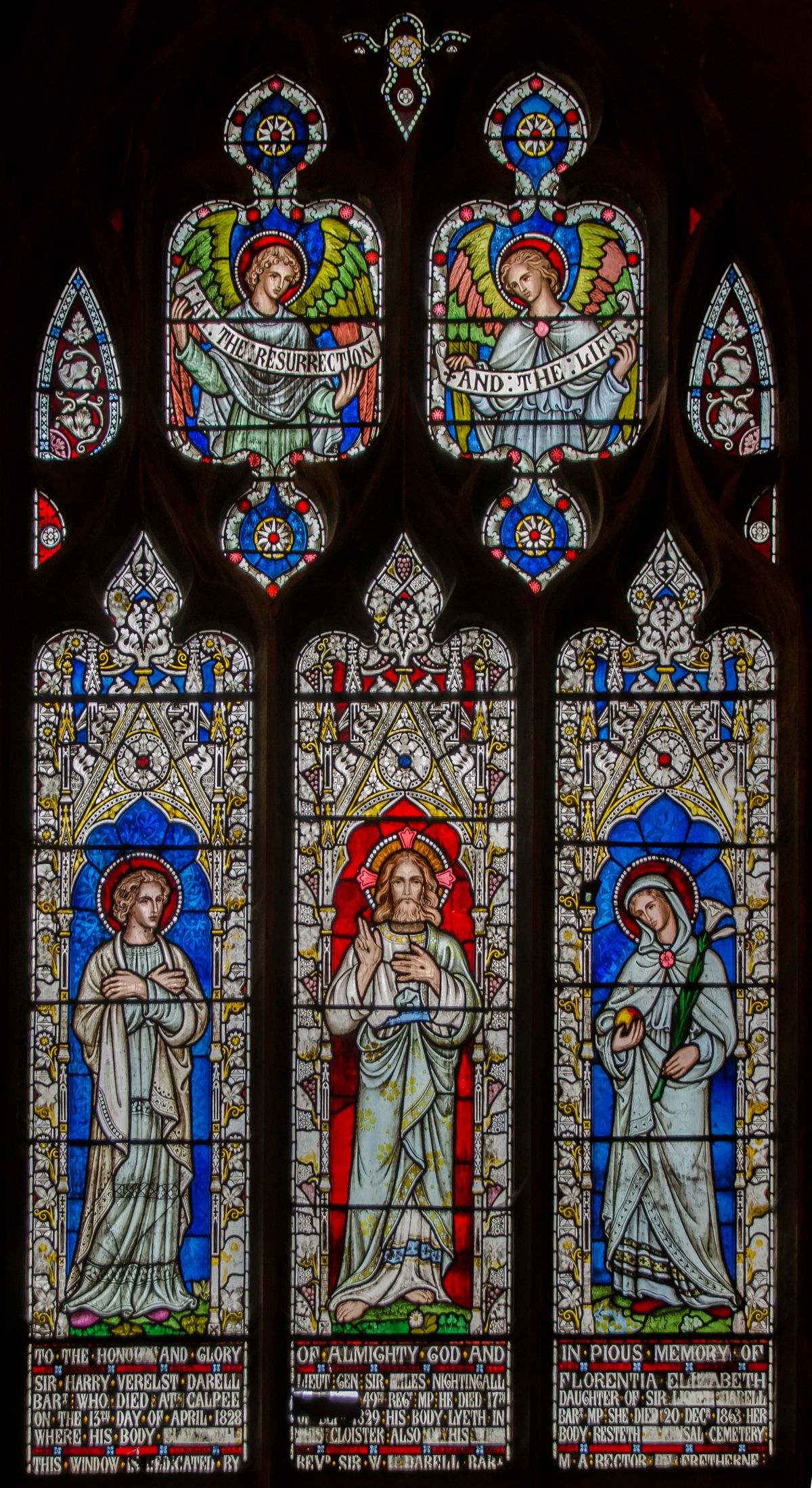 The Risen Jesus Christ, The Virgin Mary, and Saint John the Evangelist Stained Glass Window in Gloucester Cathedral, England (2015) by Jules & Jenny - Catholic Stock Photo