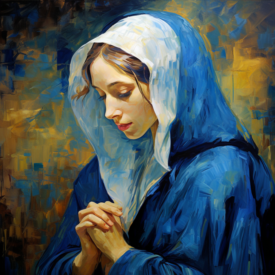 The Virgin Mary Praying (2023) by Virginia S. Benedicte - Public Domain Catholic Painting