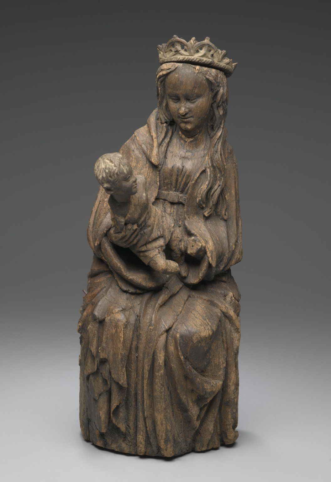 Seated Figure of the Virgin Holding the Christ Child (15th Century, Spain) - Catholic Stock Photo