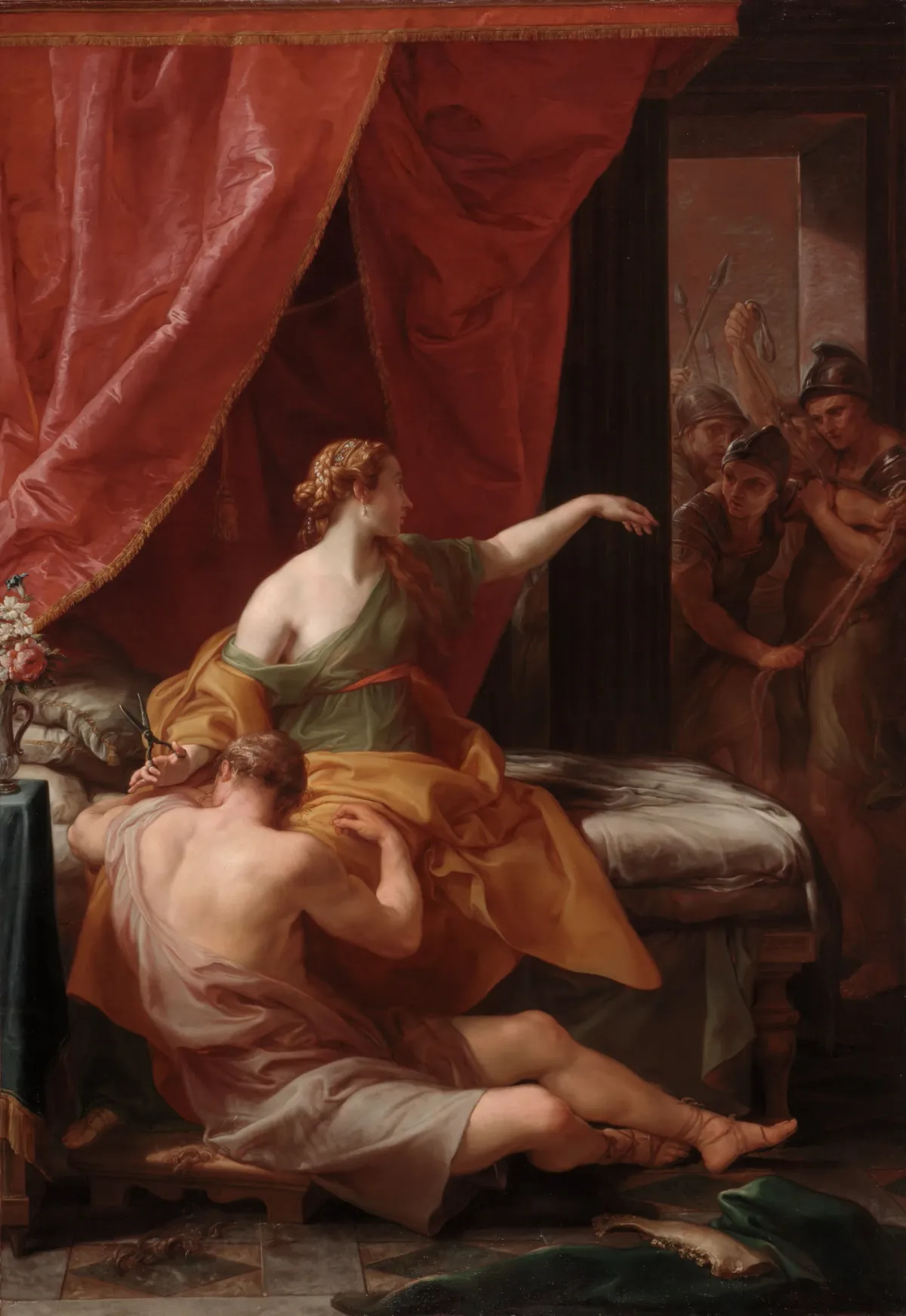 Samson and Delilah (1766, Italy) by Pompeo Girolamo Batoni - Public Domain Catholic Painting